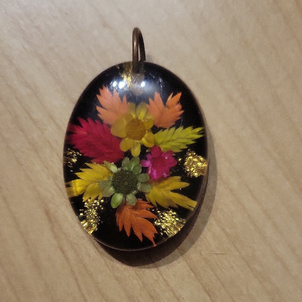 Floral Resin Pendant with Colorful Flowers